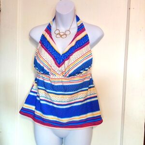 🛍️ BUNDLE ONLY 🛍️Catalina Striped Halter Top - Blue, Red, Yellow